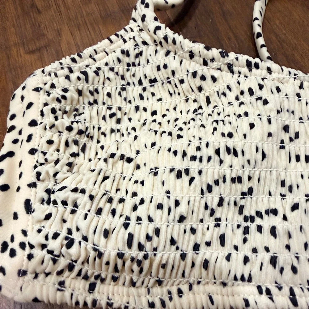 Xhilaration Womens Cream Black Dalmatian Polka Dot Smocked Bikini Set‎ Size M